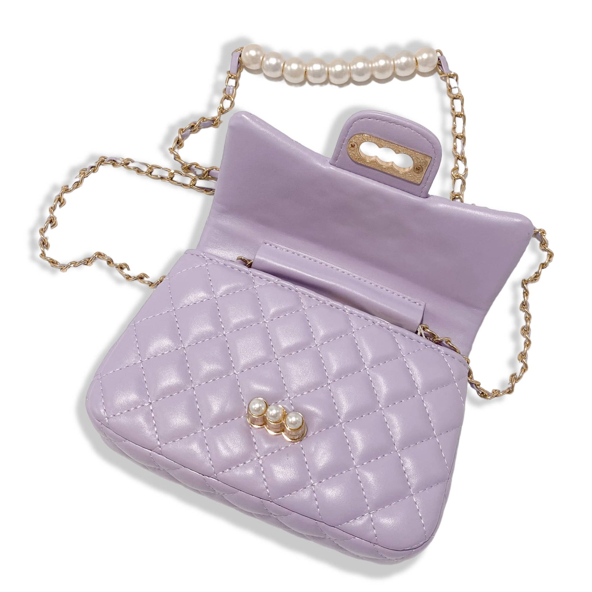 Pearl Closure Quilted Purse Black