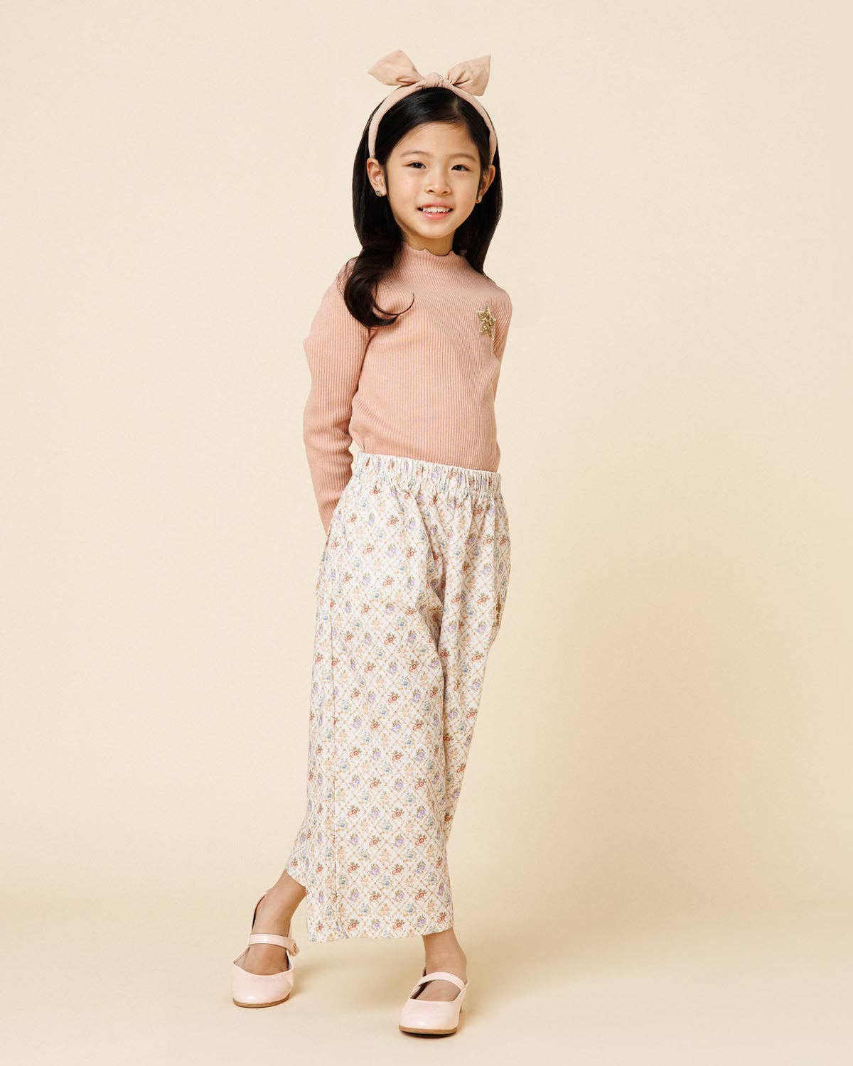 Vintage Flower Wide Pants -Pink