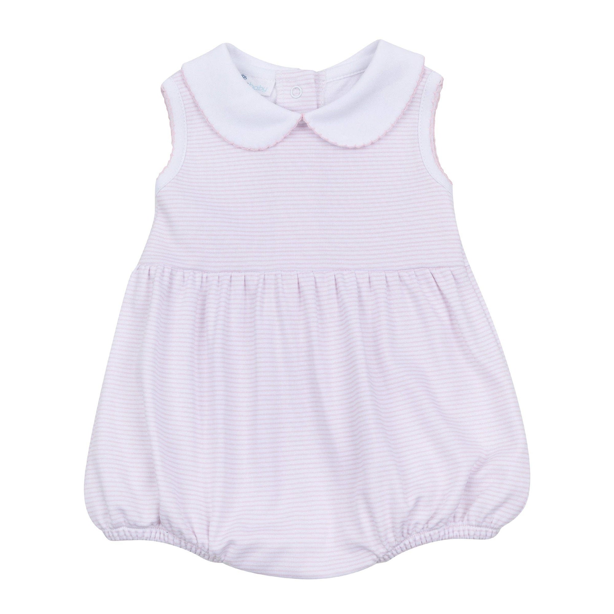 Mini Stripes Collared Sleeveless Bubble - Pink
