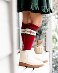 Poinsettia Lace Top Knee High Socks