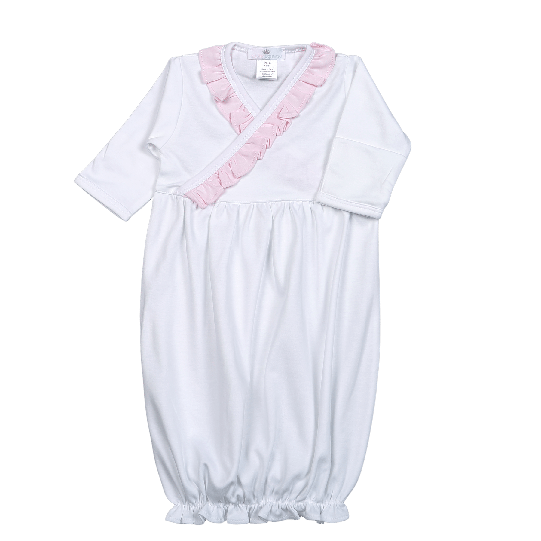 WHITE/PINK RUFFLES PIMA GOWN