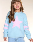 Cloud Plush Crew Neck Sweater Dusty Blue Pink Star