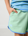 Palm Green Retro Super Short with Sky Blue Piping (interior liner)