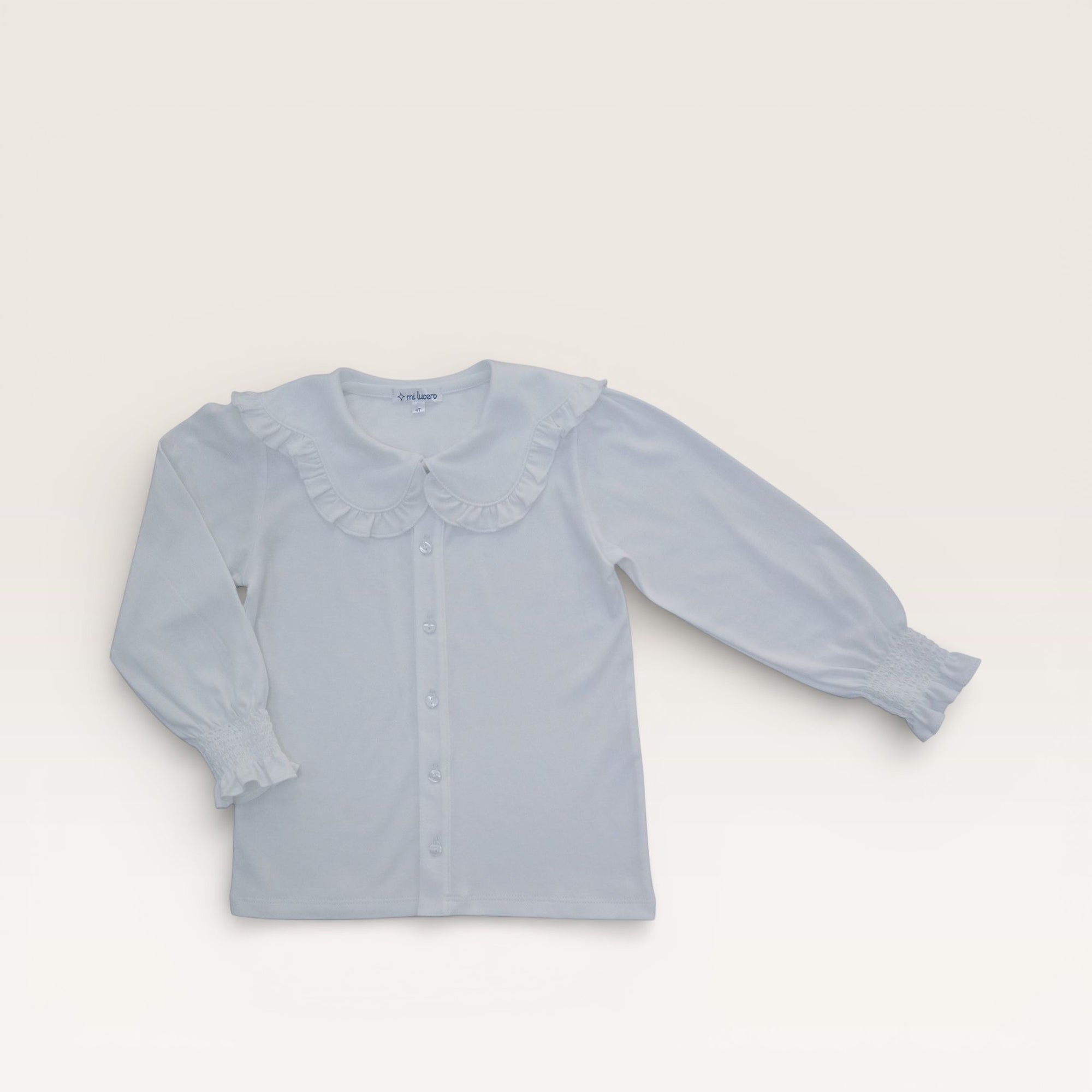 Girl Scalloped Collar Pima Cotton Blouse White