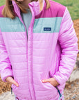 Girls Colorblock Puffer Jacket in Orchid Purple