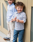 Boys' Long Sleeve Founders Kids Fishing Shirt in Sullivans Island Arona Blue Plaid