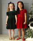 Red Velvet Tartan Trim Dress