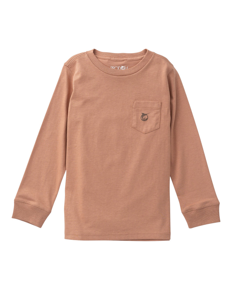 Kid's Long Sleeve Cotton Pocket T-shirt-  Mocha Mousse
