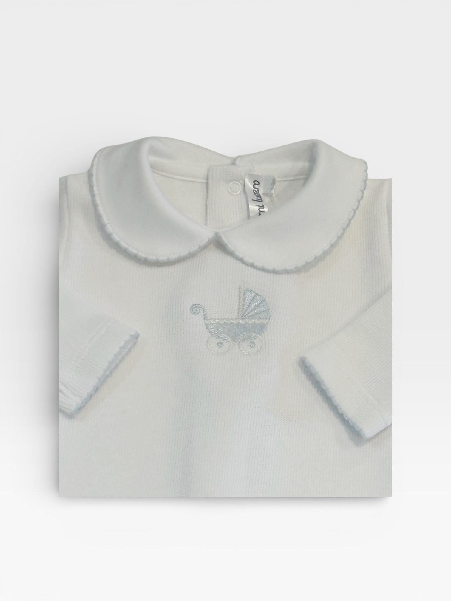 Blue Pima Pram Embroidered Footie