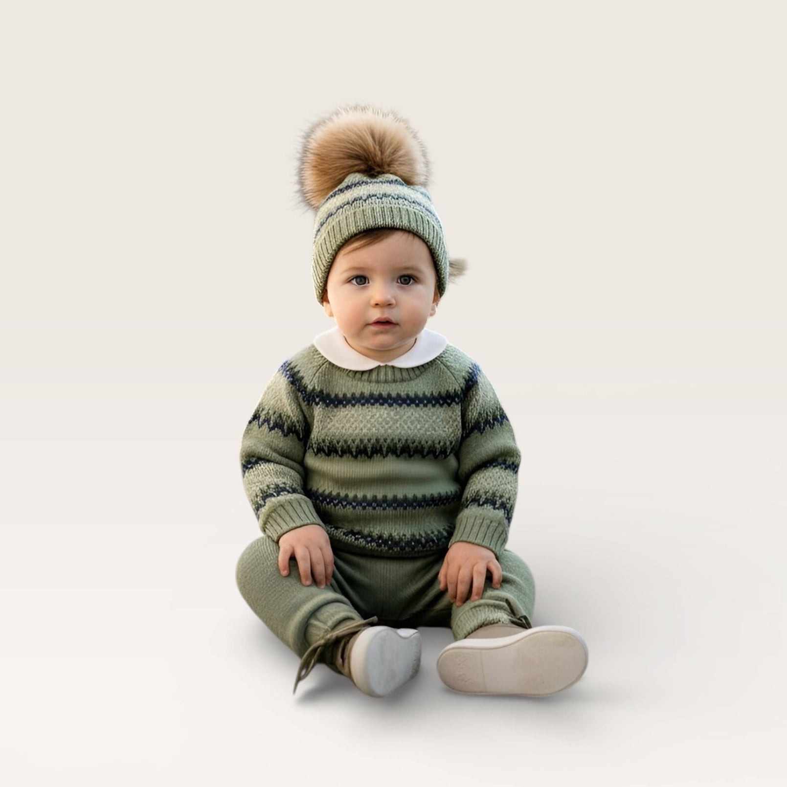 Knit Jogger Set- Fair Isle Sage and Navy