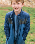 Boys Colorblock Puffer Jacket in Dark Denim Blue