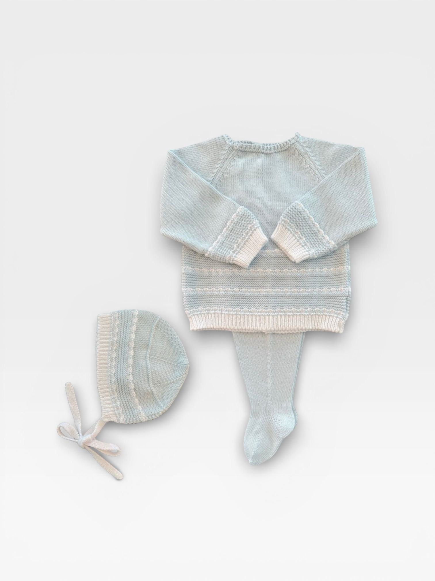 Stripe Layette Three Piece Set Boy Light Blue