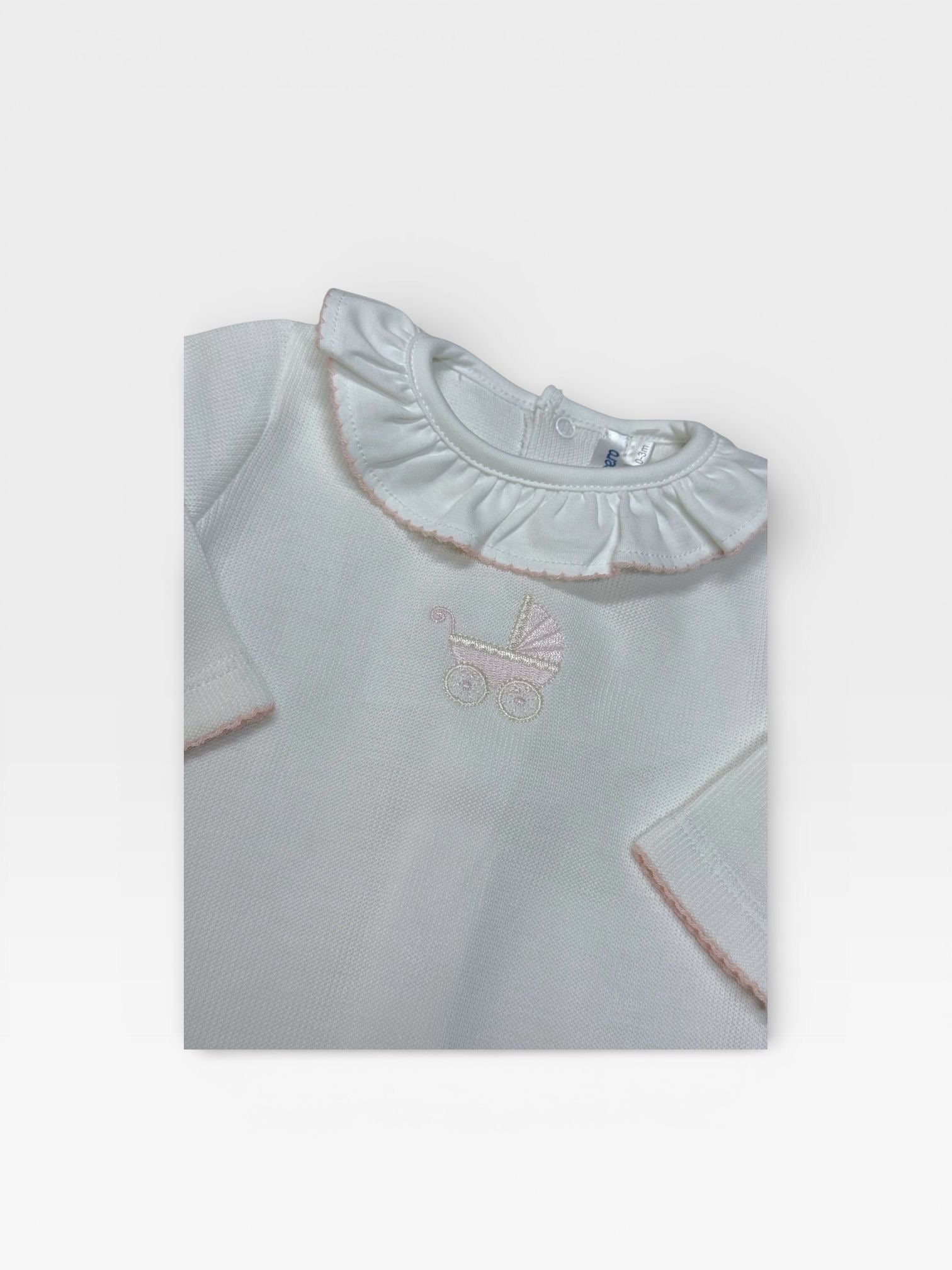 Pink Pima Pram Embroidered Footie
