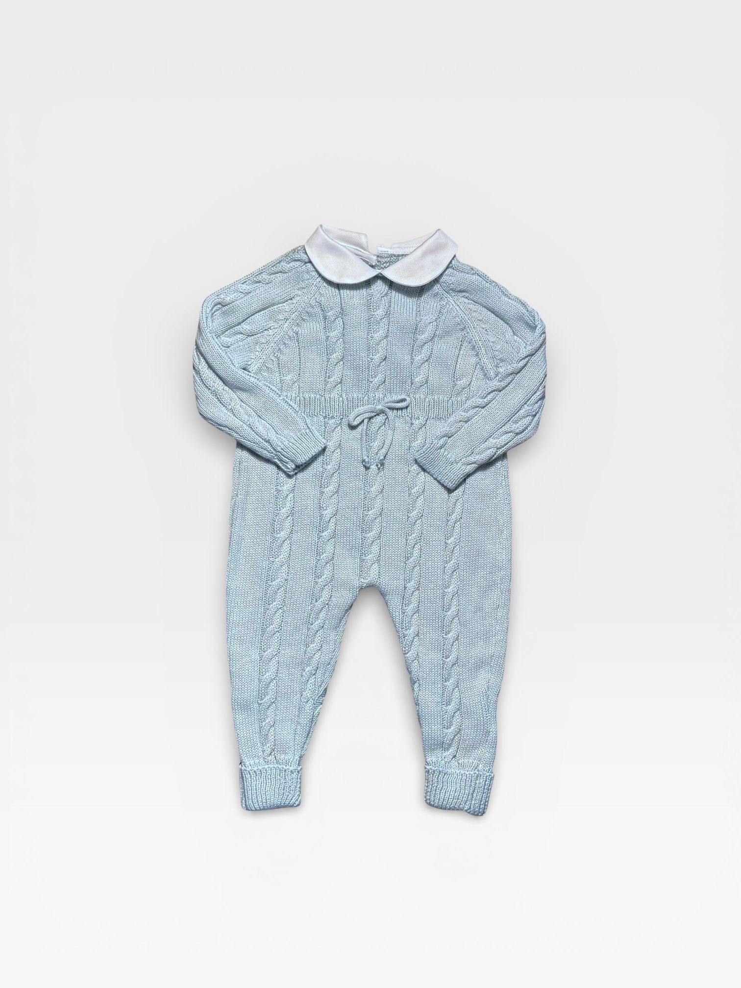 Cable Romper with Buttons and Baby Collar