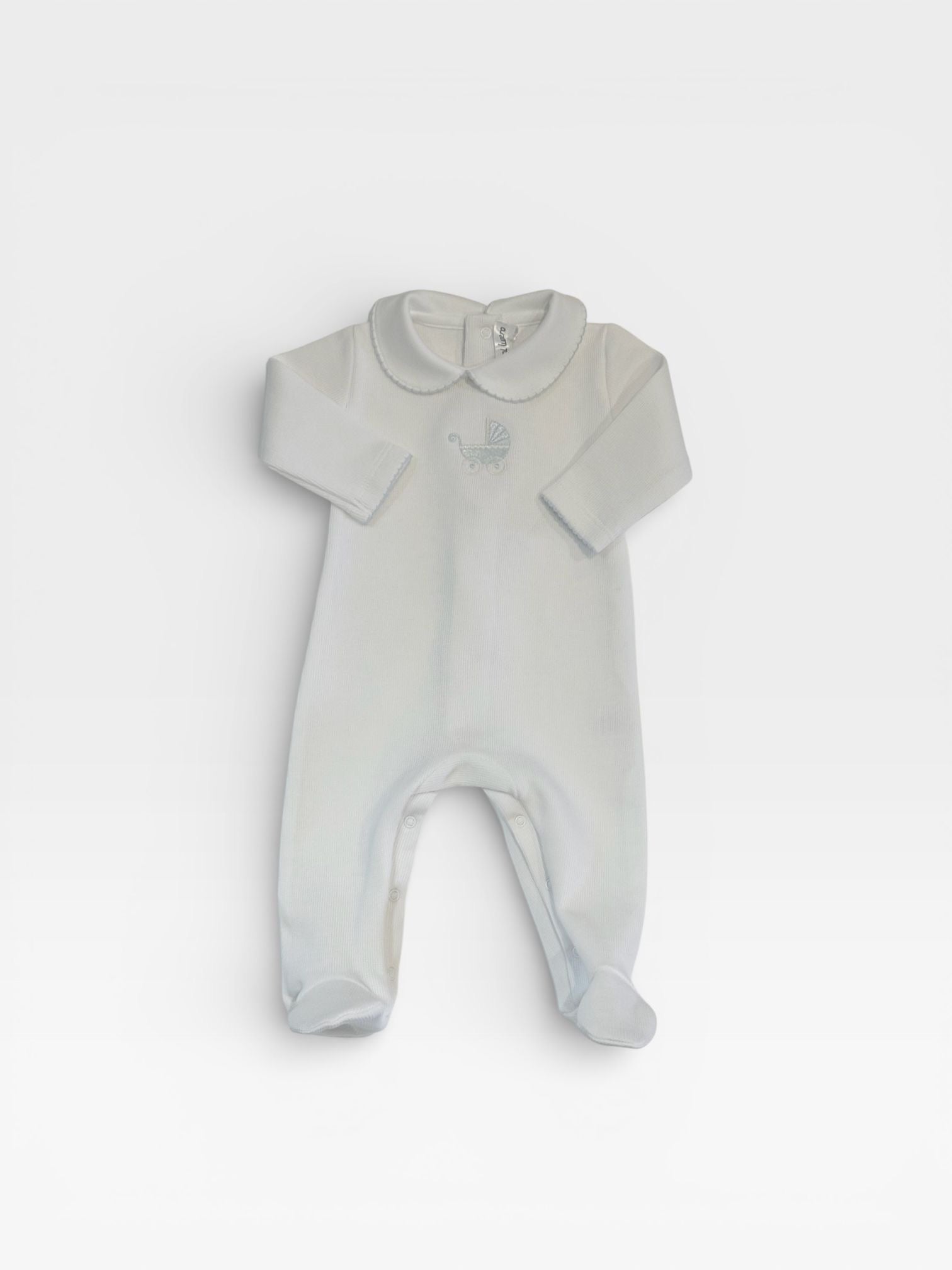 Blue Pima Pram Embroidered Footie