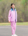 Girls Colorblock Puffer Jacket in Orchid Purple and Faded Blue