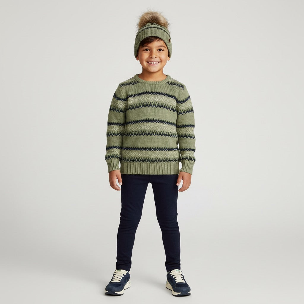 Crew Sweater- Fair Isle Sage and Navy