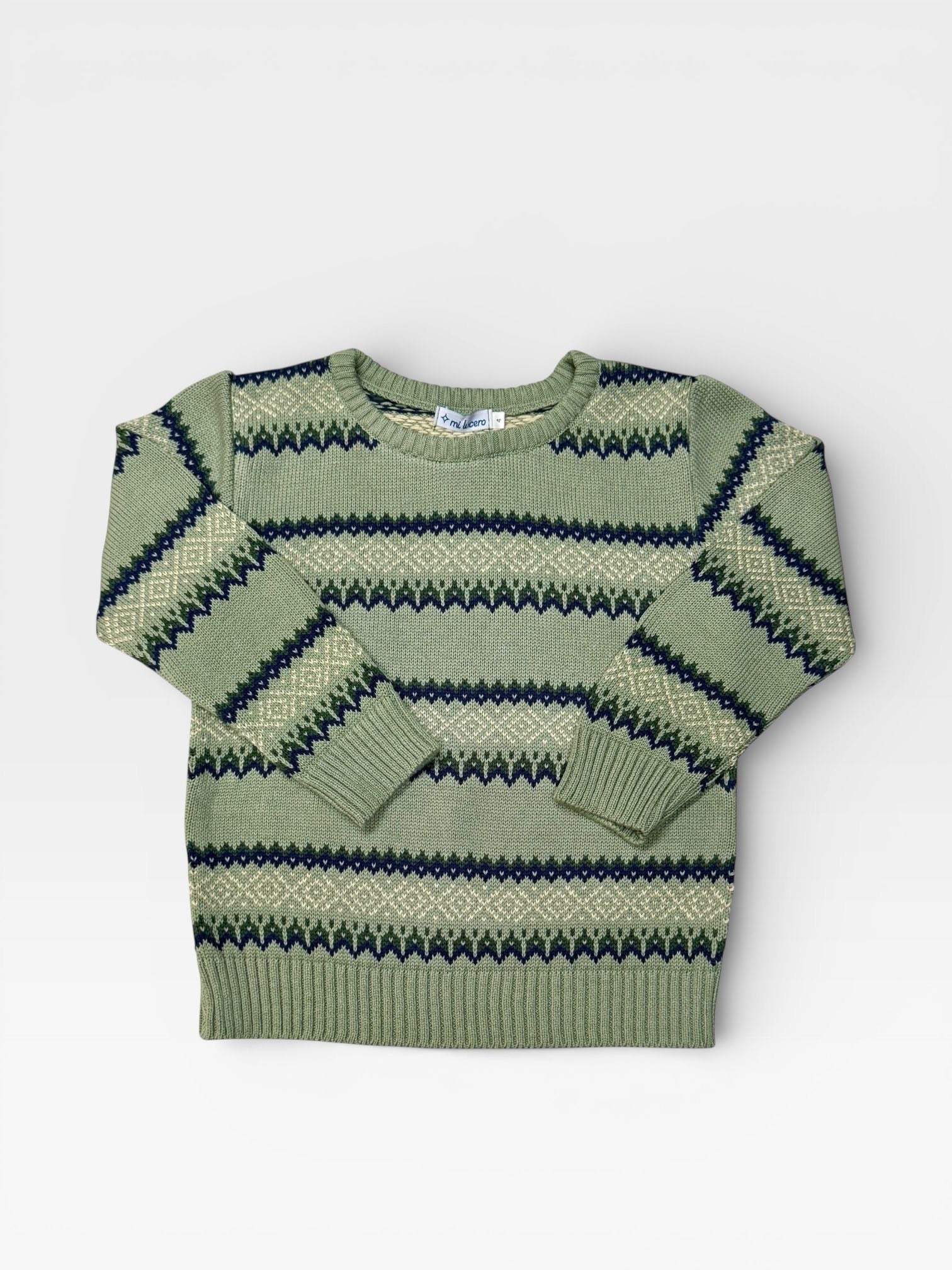 Crew Sweater- Fair Isle Sage and Navy