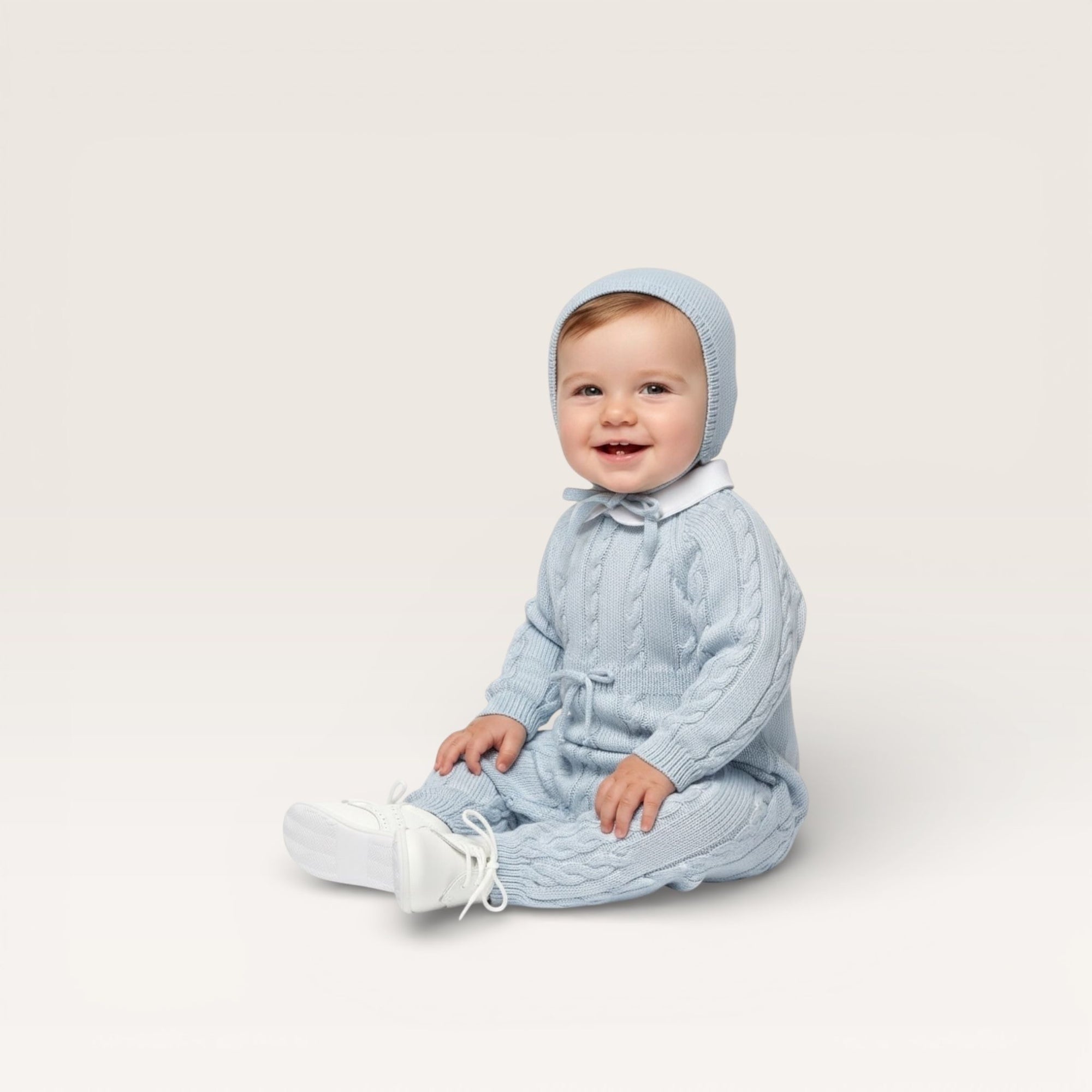 Cable Romper with Buttons and Baby Collar