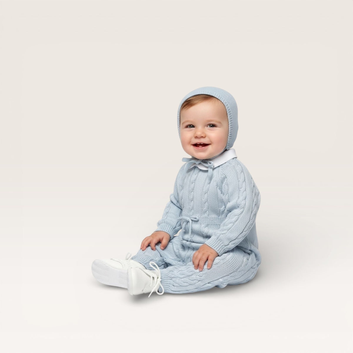 Cable Romper with Buttons and Baby Collar