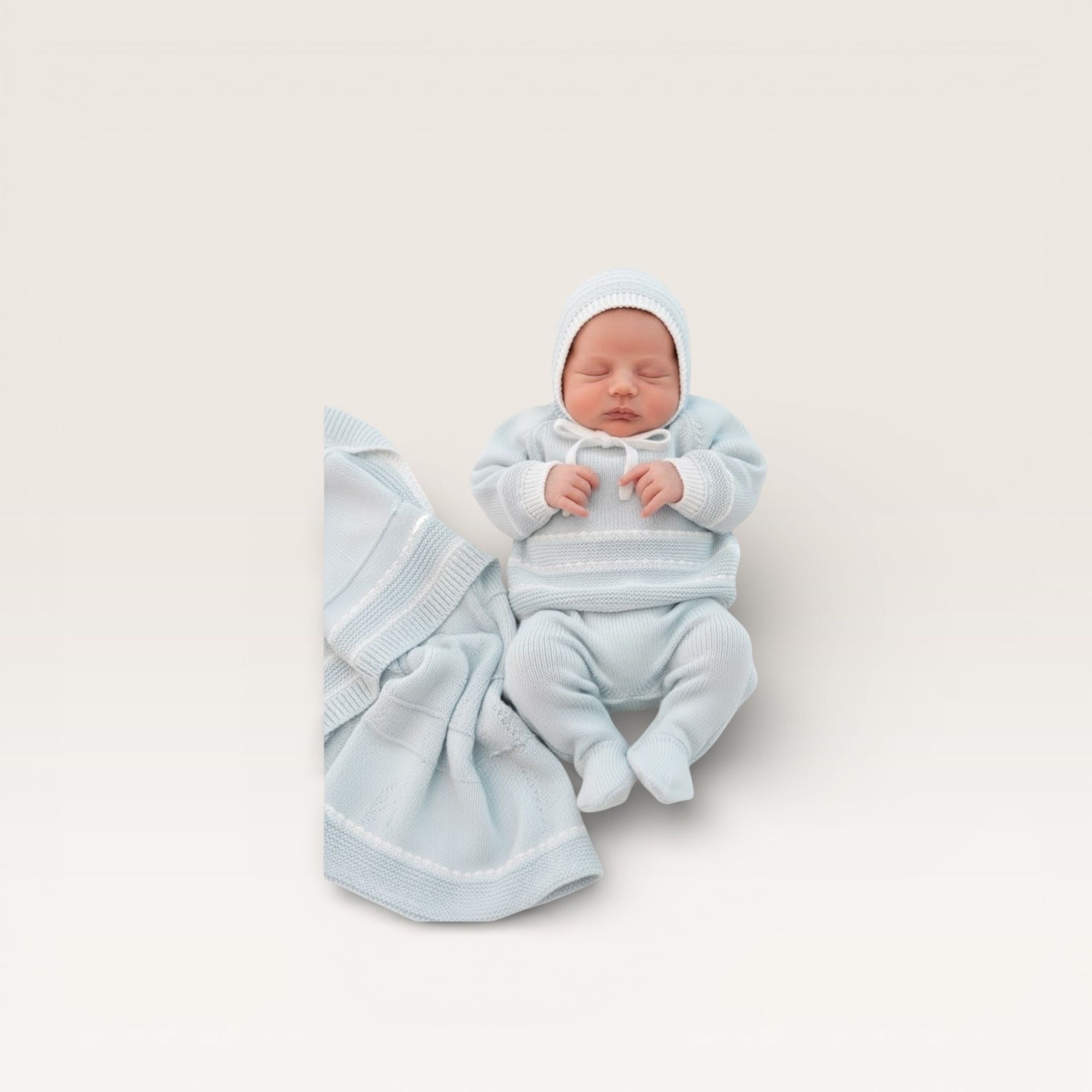 Stripe Layette Three Piece Set Boy Light Blue