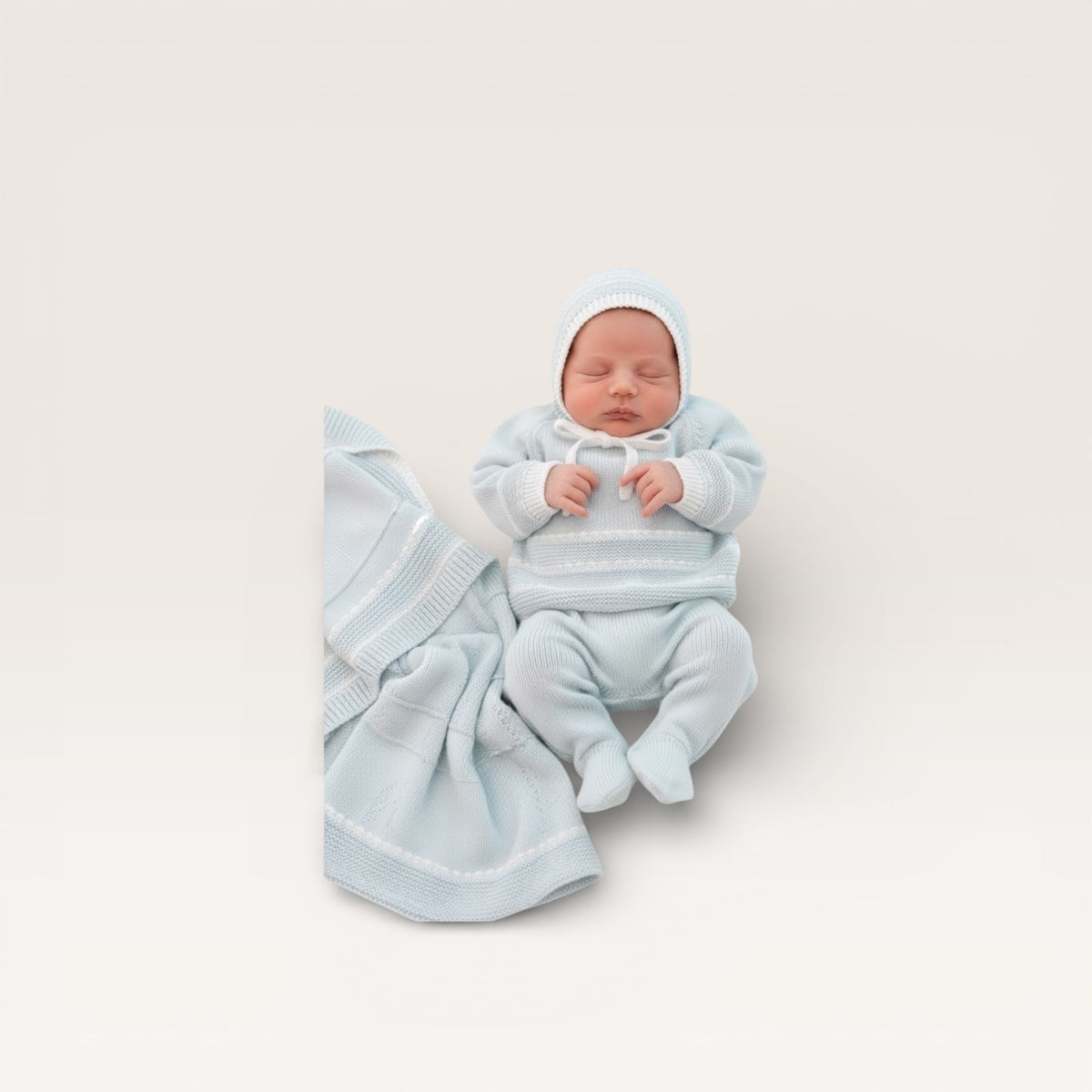 Stripe Layette Three Piece Set Boy Light Blue