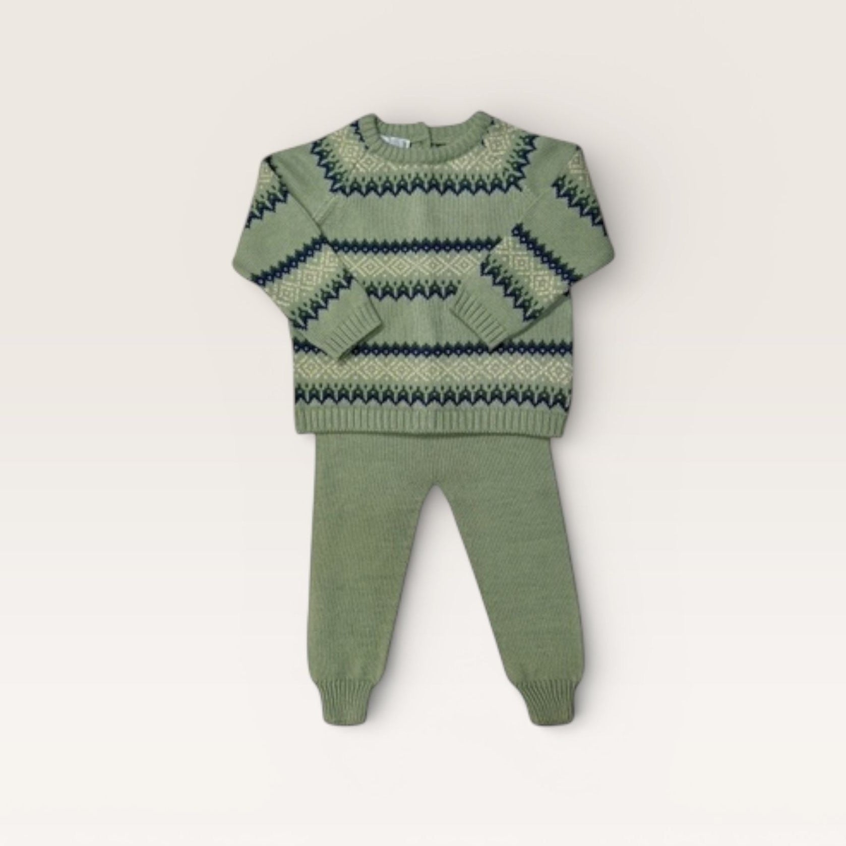Knit Jogger Set- Fair Isle Sage and Navy