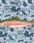 Boys' Pro Performance Hoodie T-shirt in Coastal Blues Camo with Rainbow Trout Art