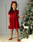 Red Velvet Tartan Trim Dress