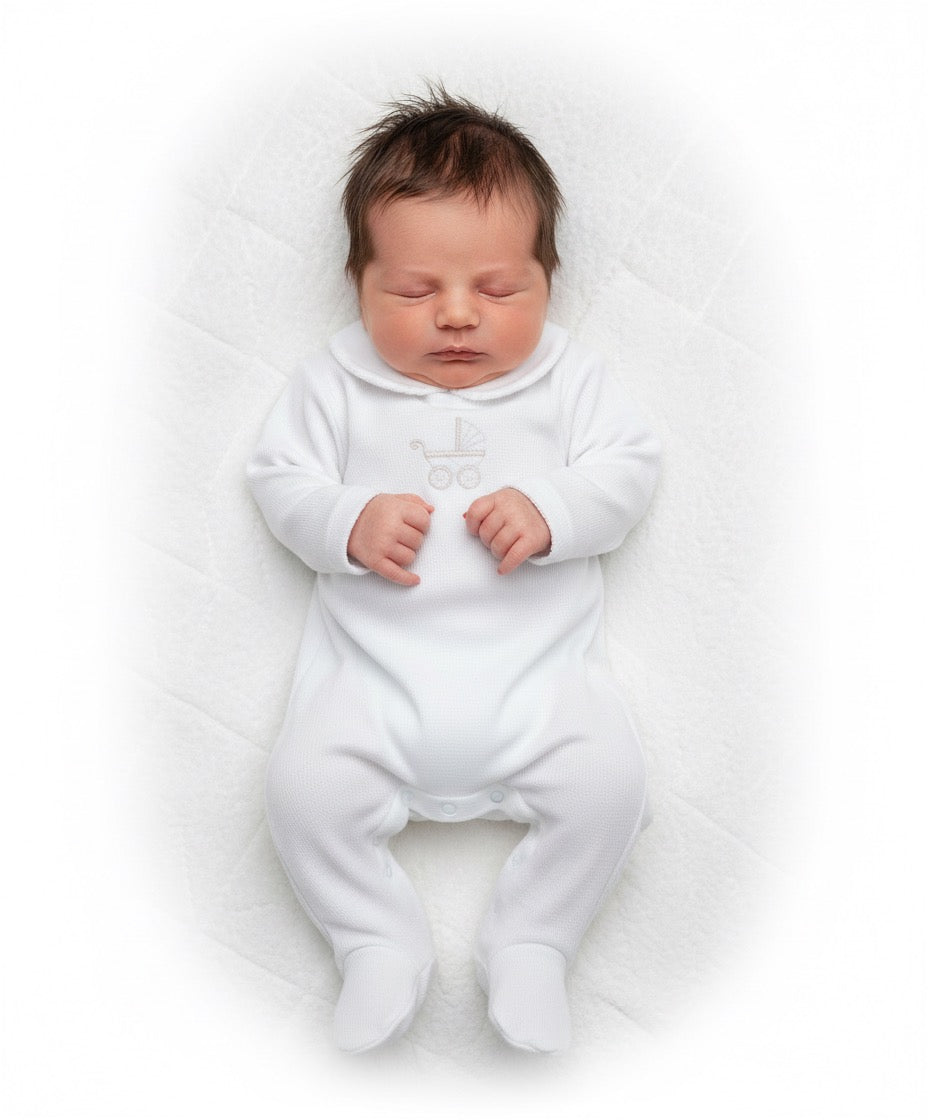 Carmel Pima Pram Embroidered Footie