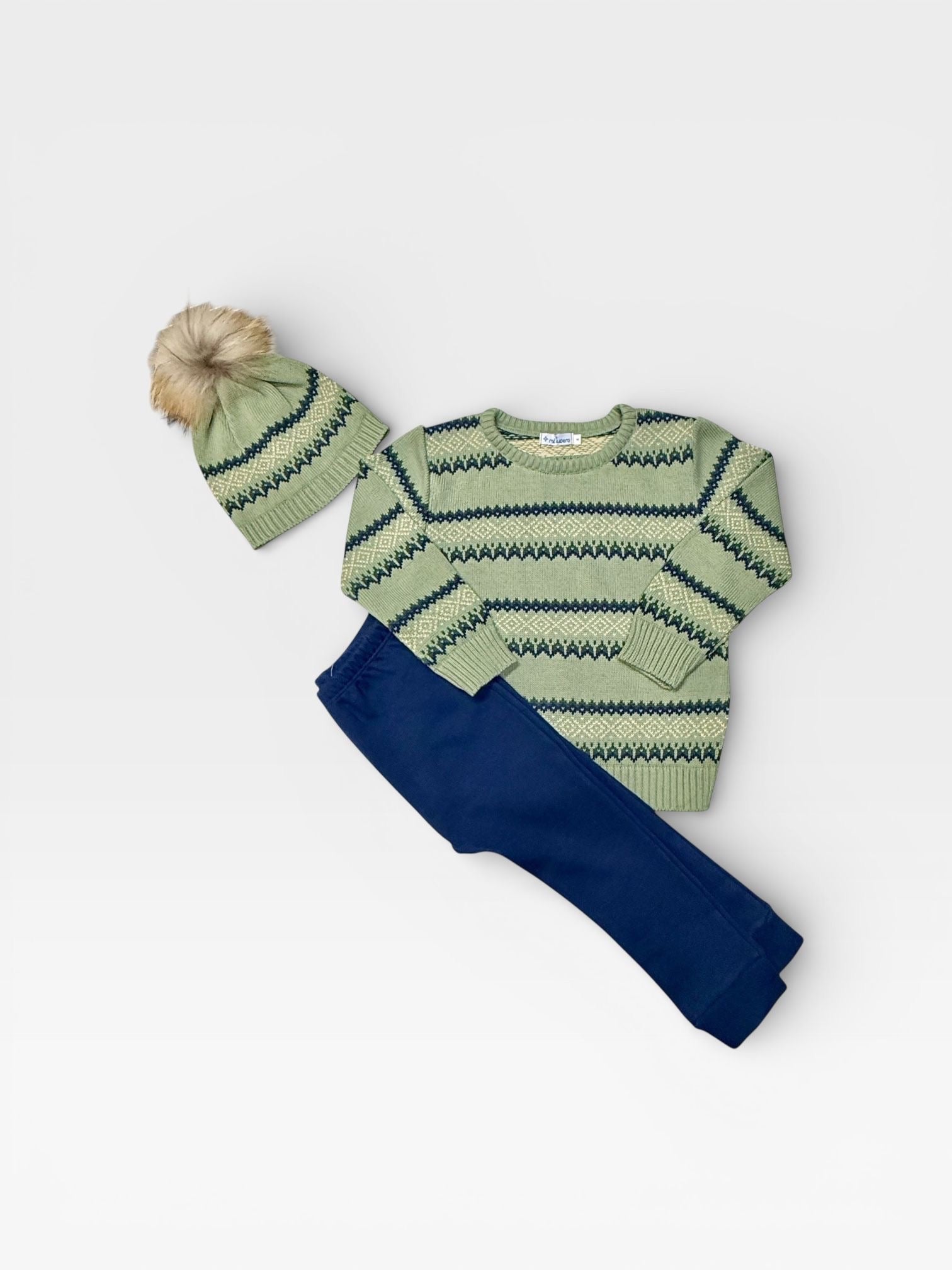 Crew Sweater- Fair Isle Sage and Navy