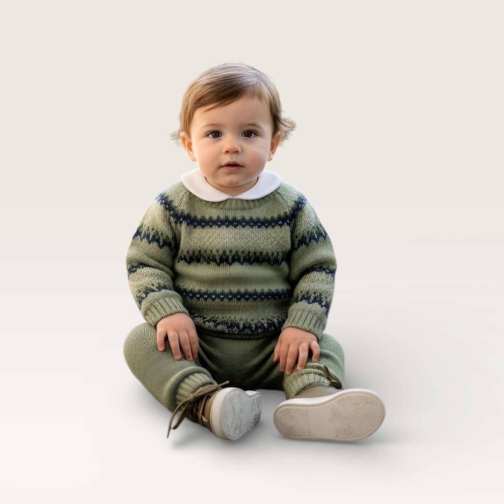 Knit Jogger Set- Fair Isle Sage and Navy