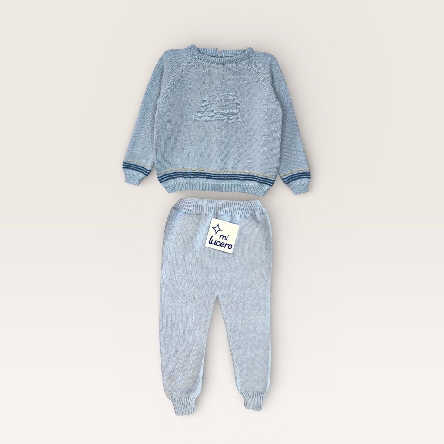 Light Blue Train Sweater Jogger Set (Back Button Down Closure)