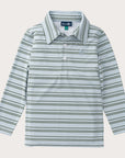 Boys' Long Sleeve Performance Polo in Arona Blue and Camping Green Stripe