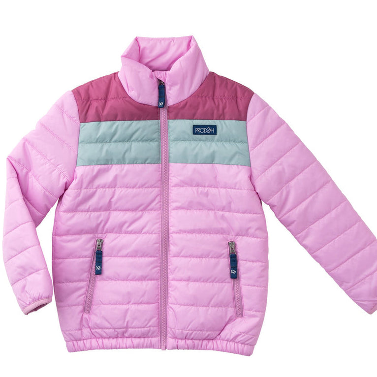 Girls Colorblock Puffer Jacket in Orchid Purple