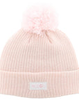 Knit Pom Pom Patch Beanie - Pink Lady