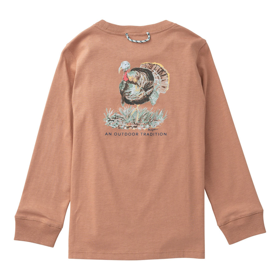 Kid's Long Sleeve Cotton Pocket T-shirt-  Mocha Mousse