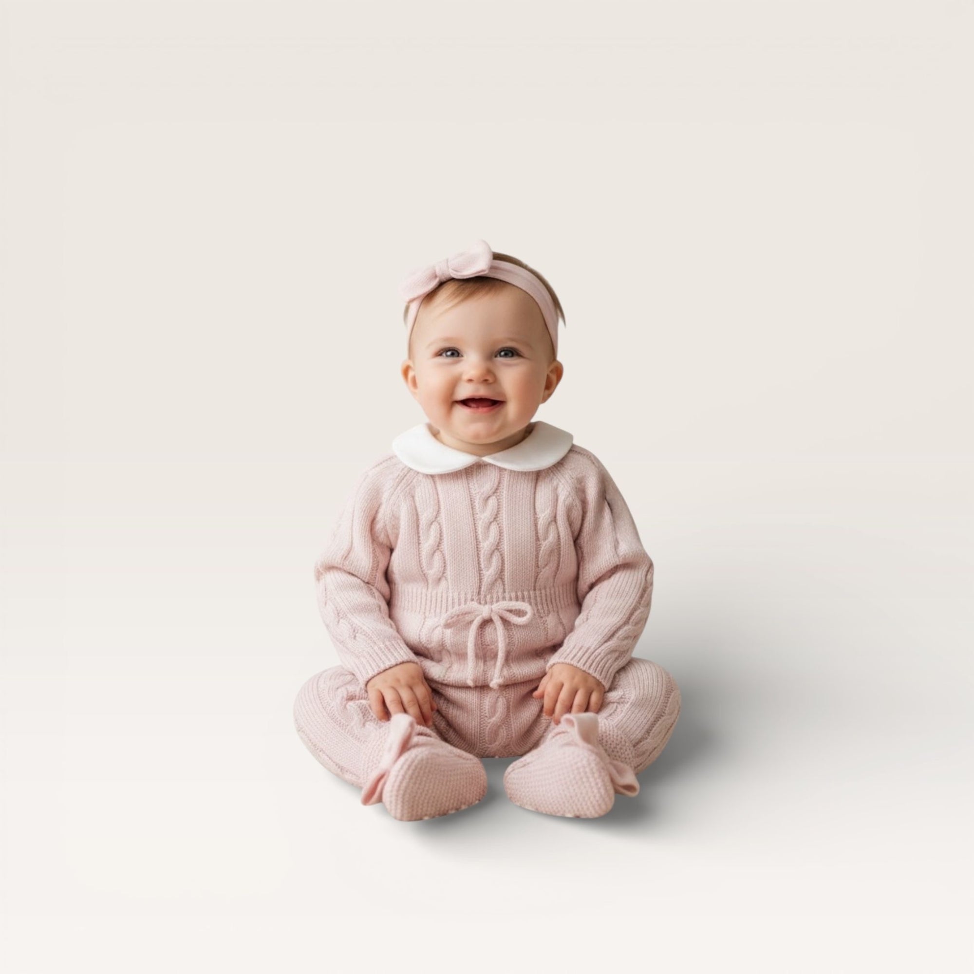 Cable Romper with Buttons and Baby Collar