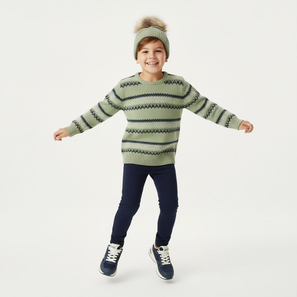 Crew Sweater- Fair Isle Sage and Navy