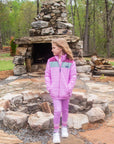 Girls Colorblock Puffer Jacket in Orchid Purple
