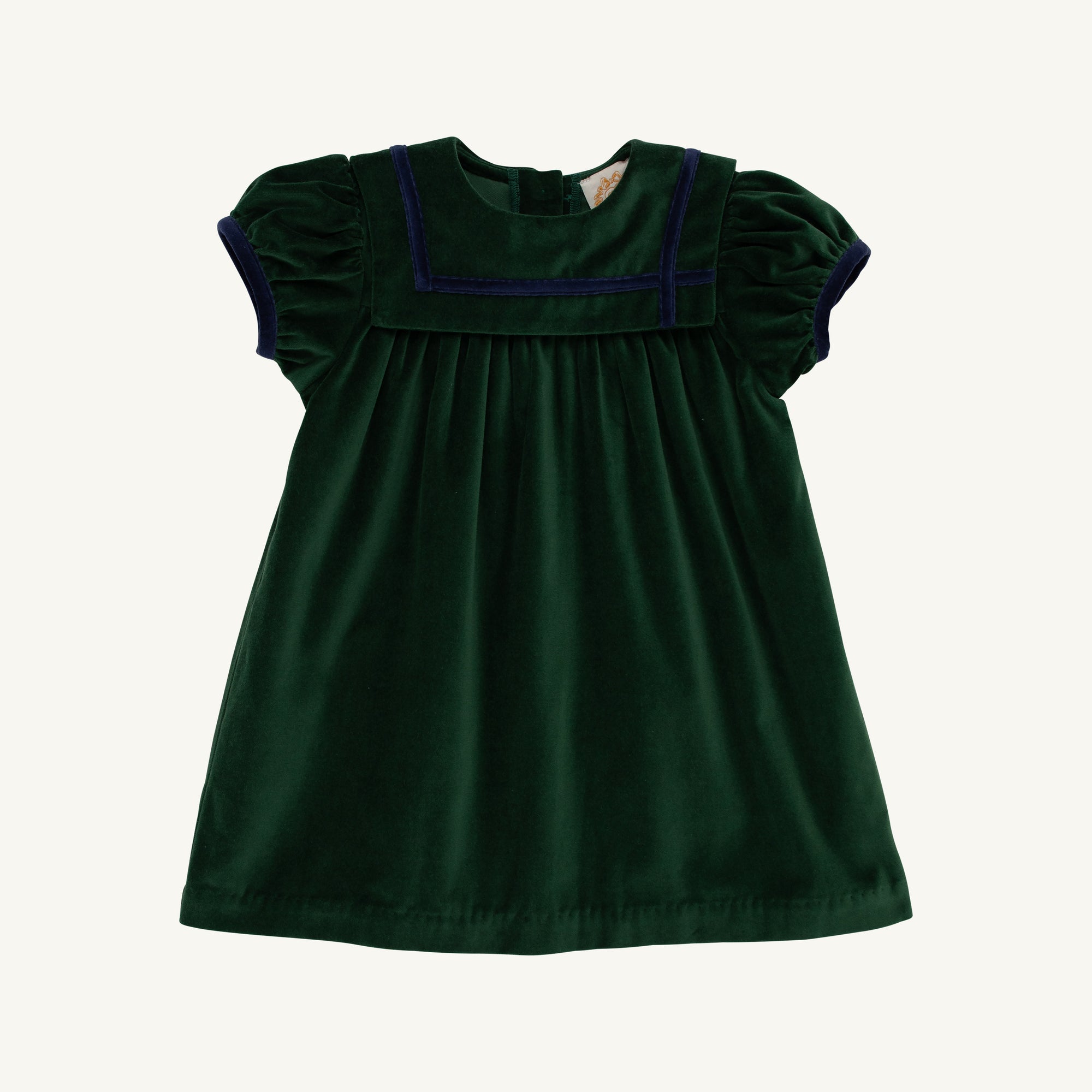 Short Sleeve Patsy's Party Dress- Velveteen Grier Green with Nantucket Navy