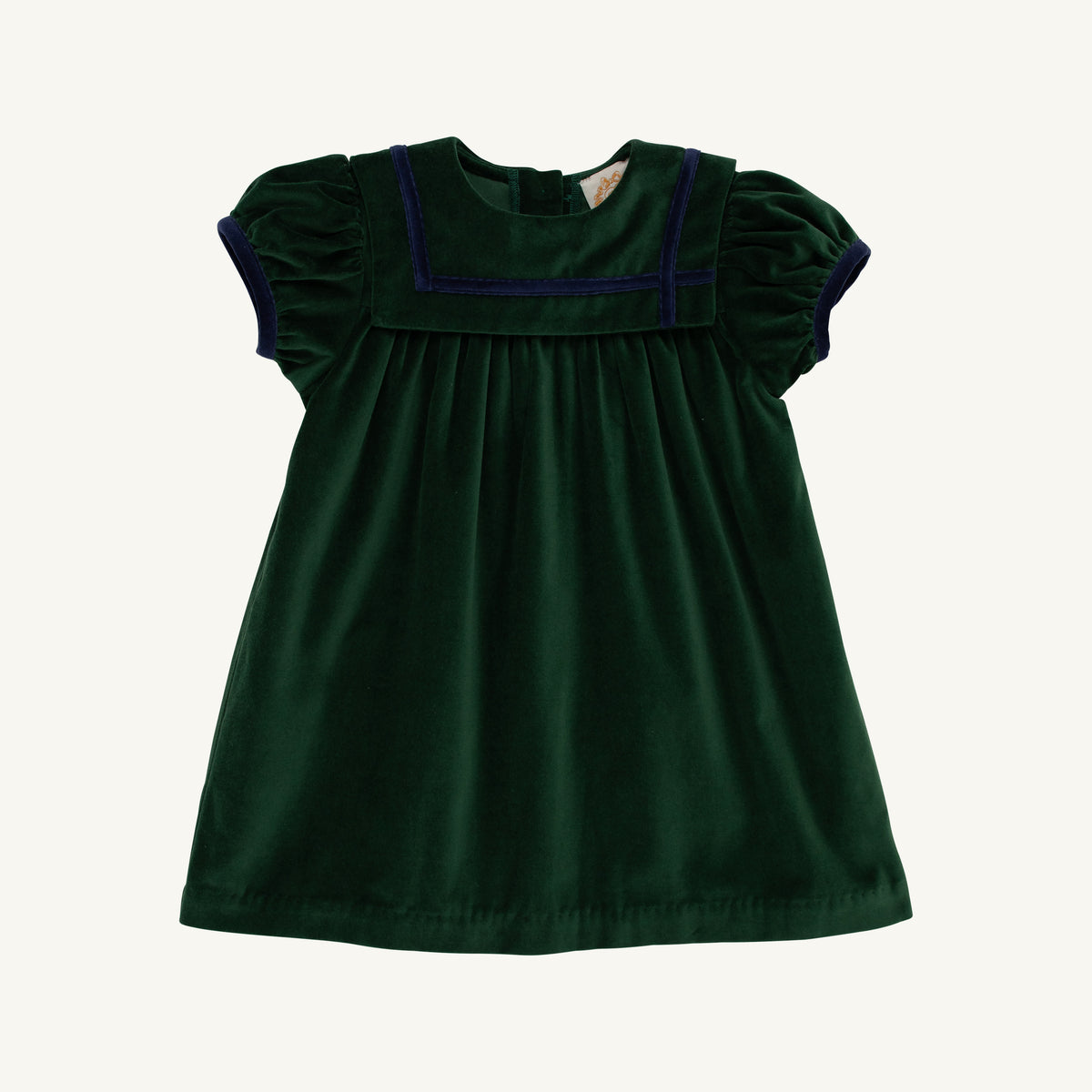 Short Sleeve Patsy's Party Dress- Velveteen Grier Green with Nantucket Navy