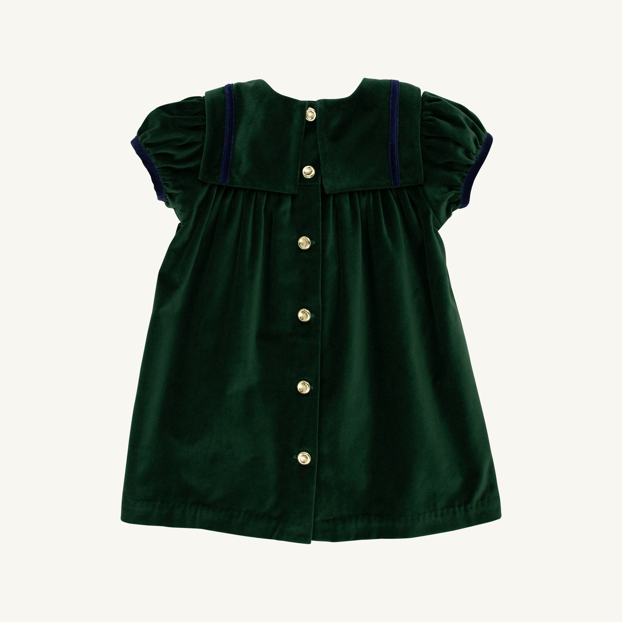 Short Sleeve Patsy's Party Dress- Velveteen Grier Green with Nantucket Navy