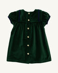 Short Sleeve Patsy's Party Dress- Velveteen Grier Green with Nantucket Navy