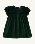 Short Sleeve Patsy's Party Dress- Velveteen Grier Green with Nantucket Navy